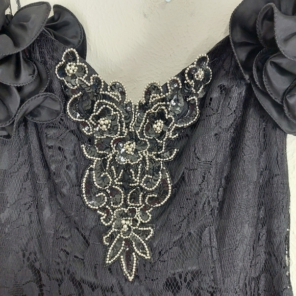 Betsy & Adam Black Sequin Short Puff sleeve Tulle Prom Cocktail Dress Sz 13 VTG - Picture 6 of 16